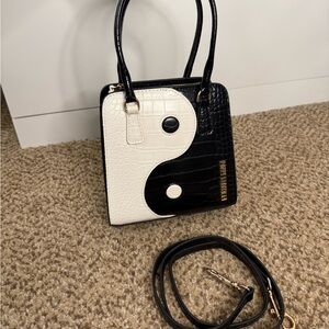 Poppy Lissiman Yin Yang Croc-Embossed Mini Top Handle Bag - Black & White